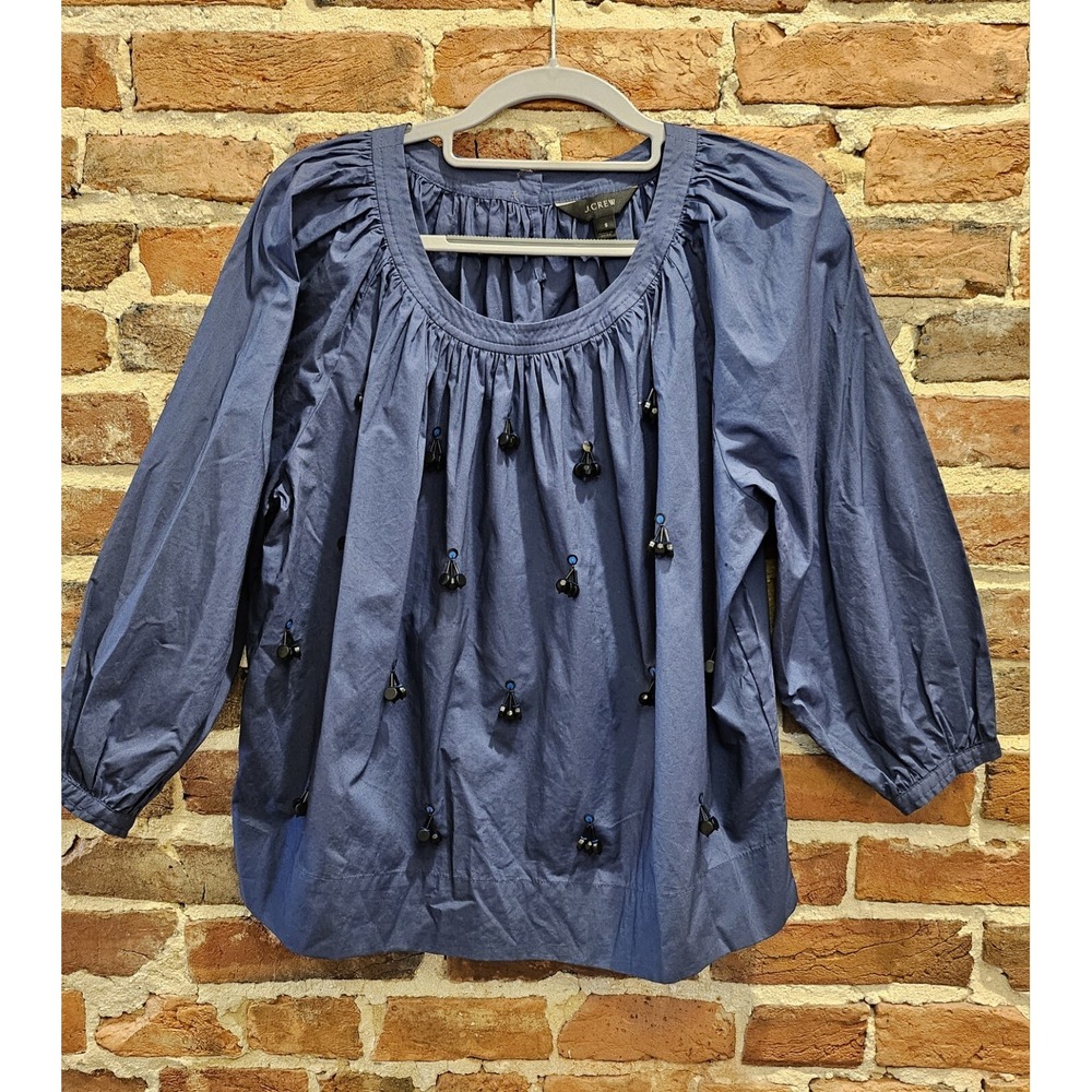J.Crew The Perfect Embellished Top Dark Navy Blue Size Small